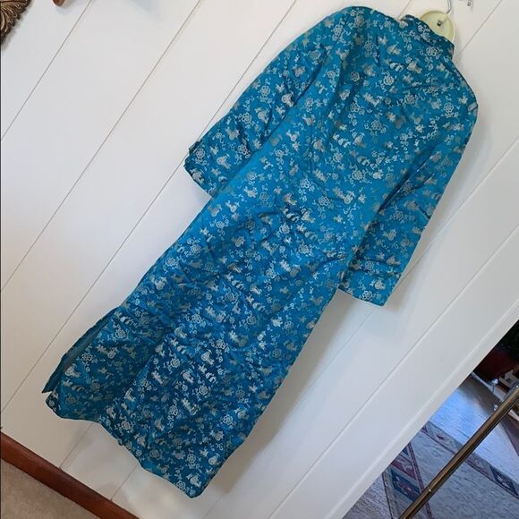 Vintage Oriental turquoise & silver tapestry gown - Picture 7 of 8